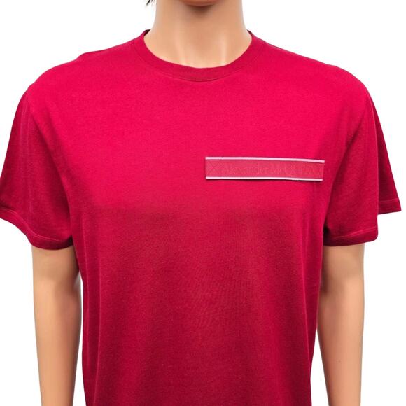ALEXANDER MCQUEEN Logo Tape T-Shirt Tee Size L Red Crewneck Cotton Short Sleeve - Picture 7 of 12